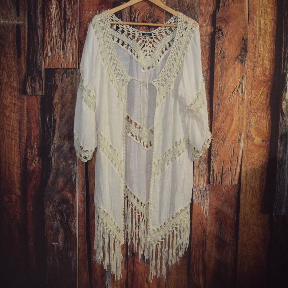 VIVID Women's Sz XXL BOHO STYLE Ivory / Cream / Off-White Cardigan